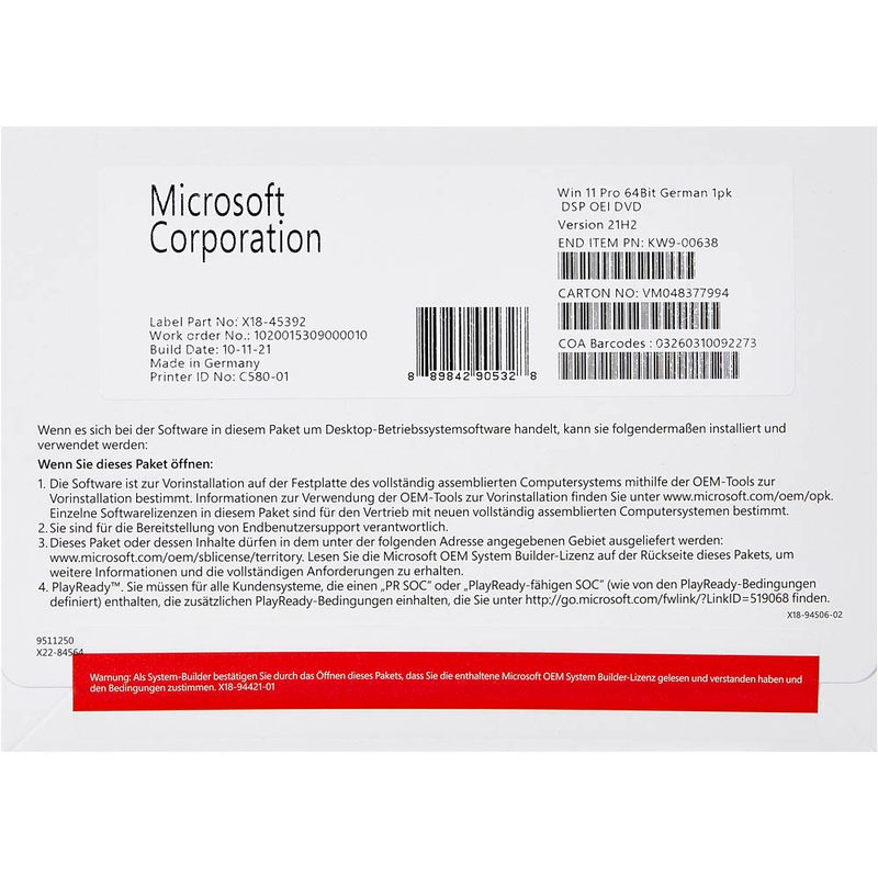 Microsoft Windows 11 Pro 64Bit, DSP/SB DE - Microsoft